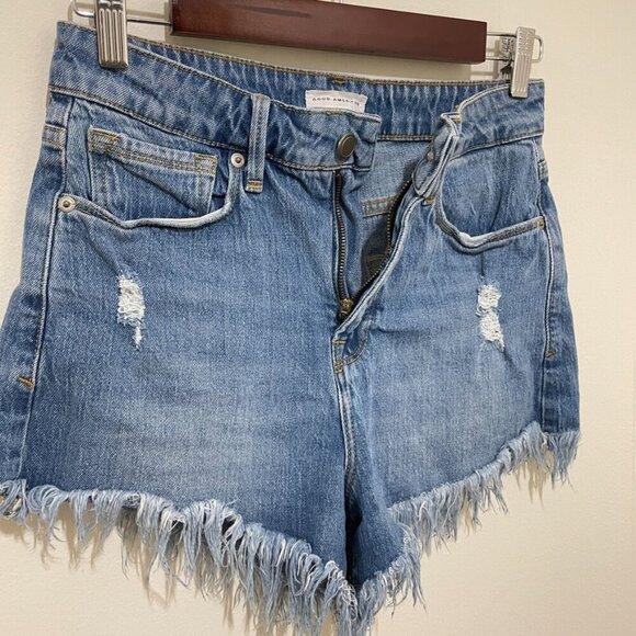 Good American Distressed Raw Hem Denim Shorts, Size 2 / 26 - Picture 3 of 9